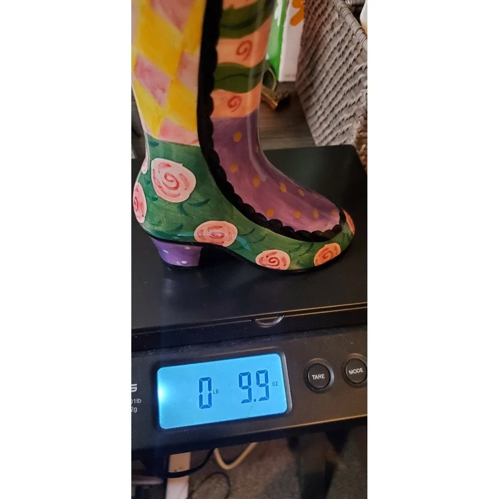 Milson & Louis Hand Painted Whimsical Boot Purple Yellow Green Pink Roses Hallow